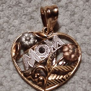 14kt multi colored mom heart pendant